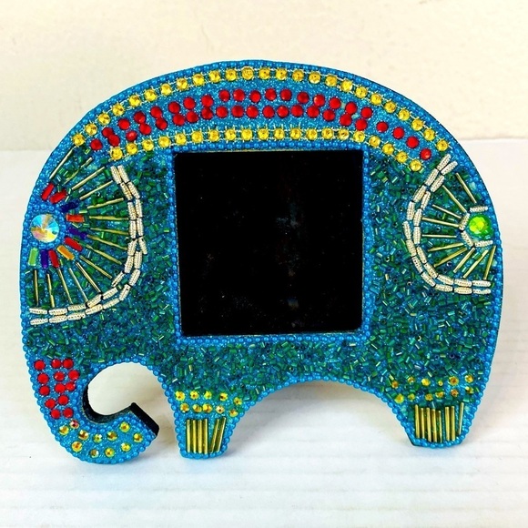 Cost Plus Turquoise Beaded Elephant Picture Frame - Picture 1 of 5